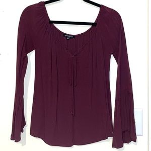 Kendall and Kylie Burgundy Bell Sleeve Blouse with Lace Up Front (Size M)